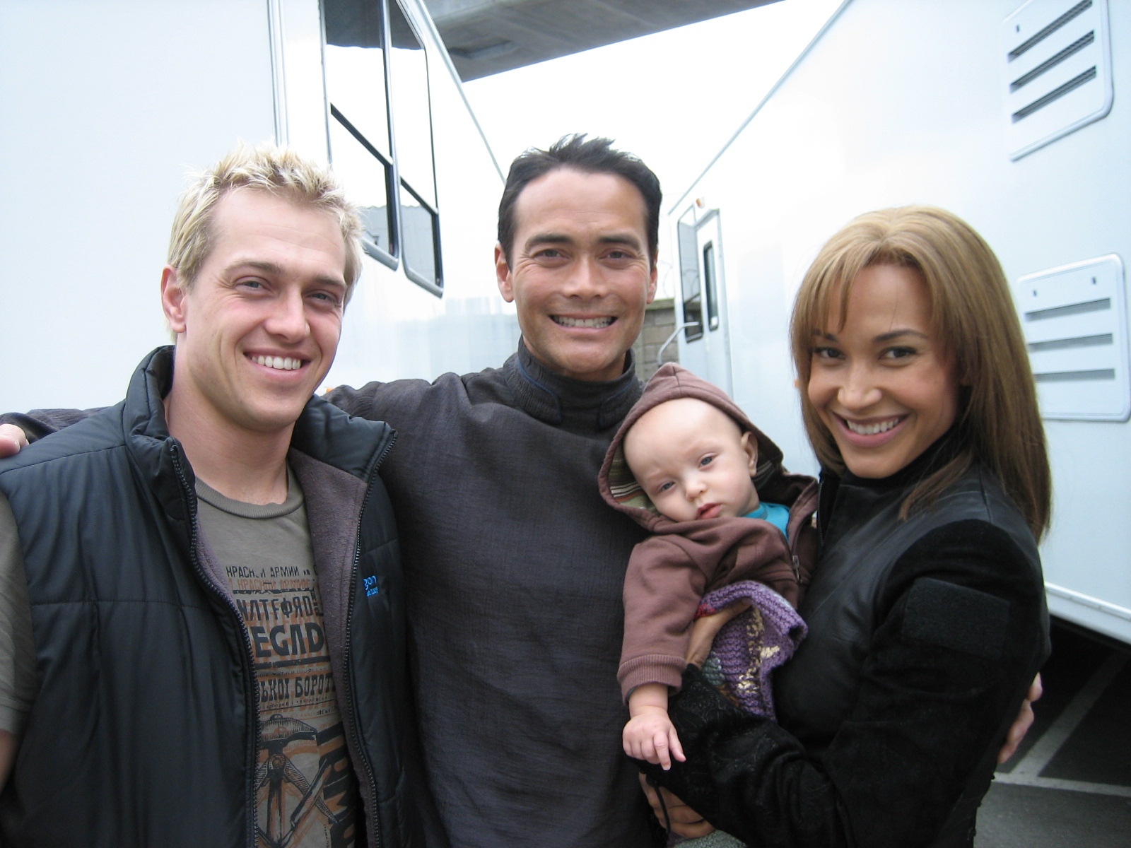 Stargate set with wife, Rachel Luttrell, son, Caden and Mark Dacascos.