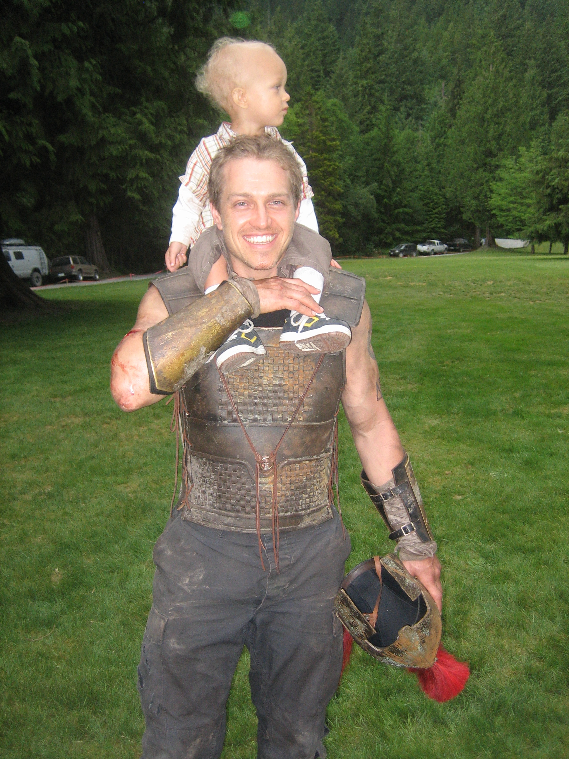 On Percy Jackson set with son, Caden.