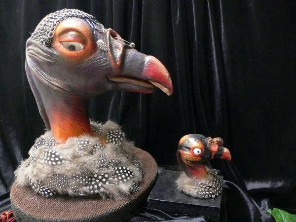 Anamatronic king vulture head and maquette.