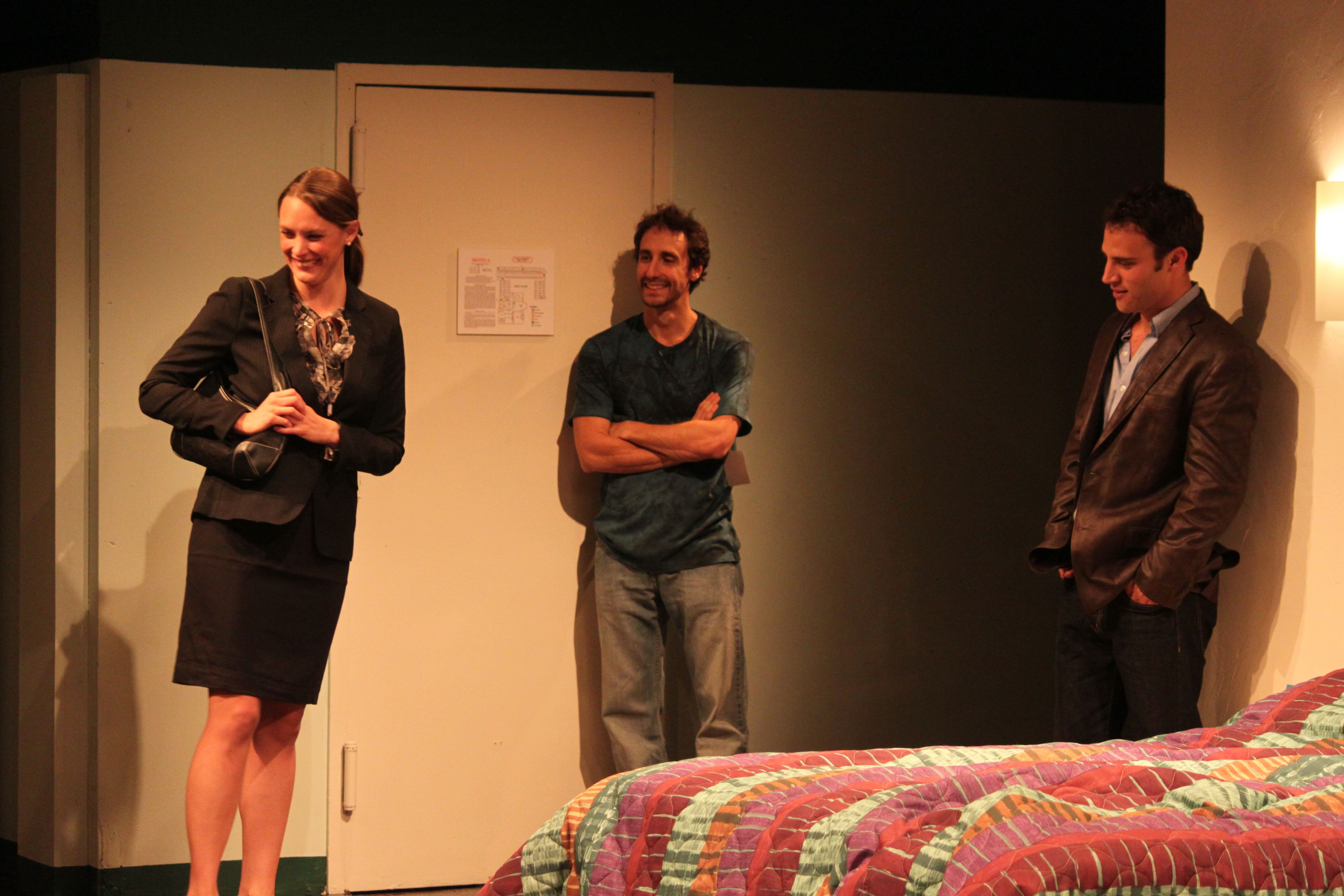 Neil Holland (R) in the role of Jon, Don DiPaolo (M) in the role of Vince and Therese Plaehn (L) in the role of Amy in Stephen Belber's 