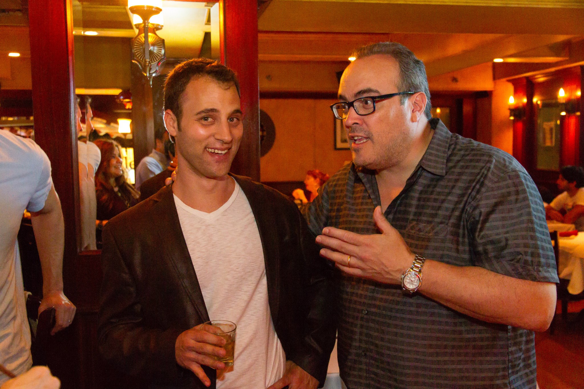 Neil Holland and David Zayas post-show at opening night of Knife Edge Productions' FAULT LINES by Stephen Belber.