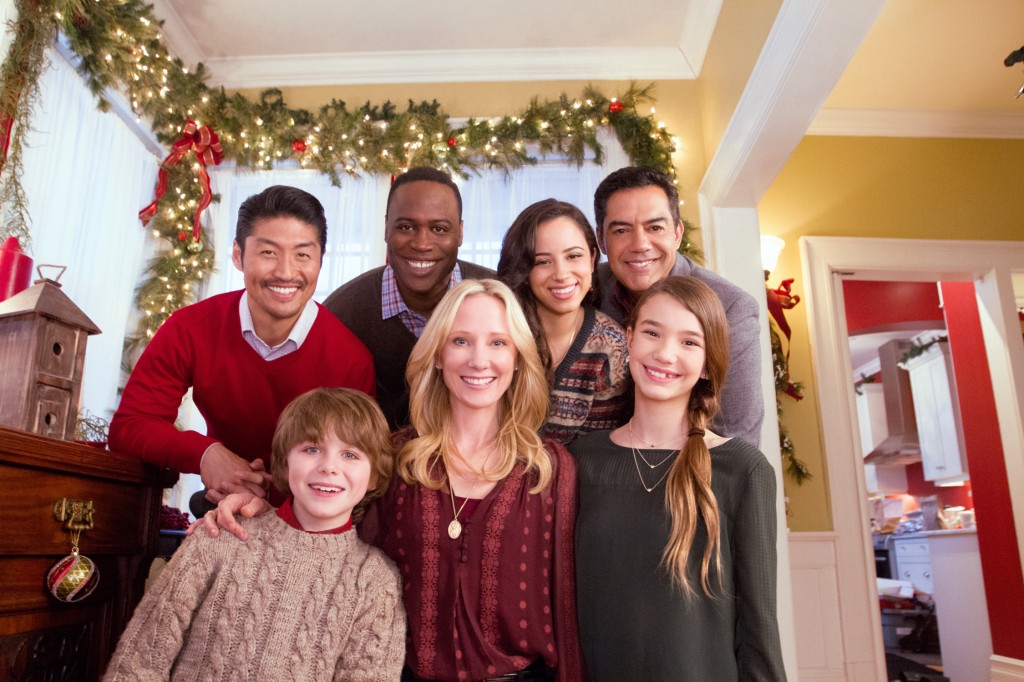 Ali Skovbye, Griffin Kane,Anne Heche, Brian Tee, Kevin Daniels and Carlos Gomez on the set of One Christmas Eve.