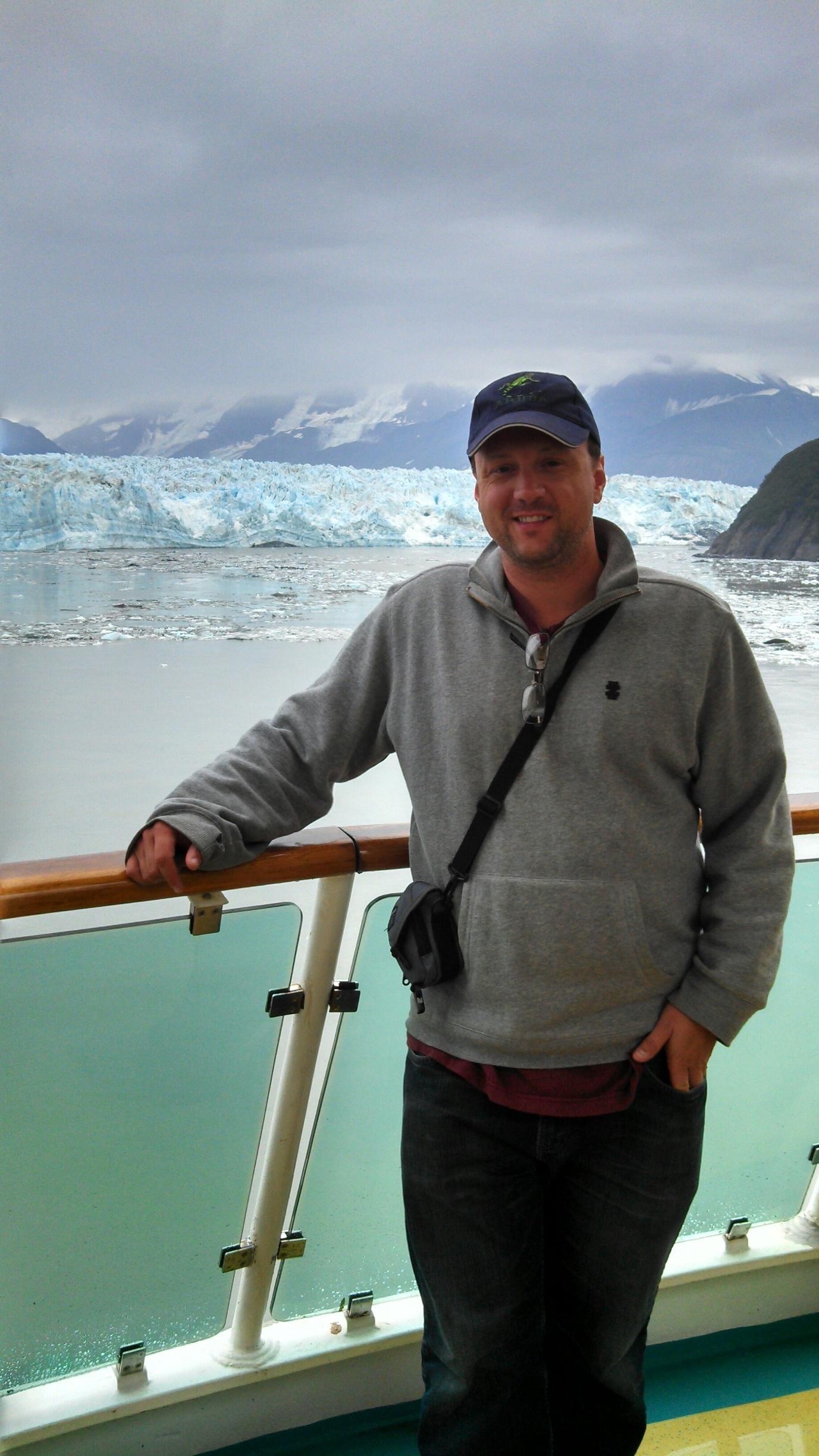 Bill Ehrin on arrival of venturing around The Hubbard Glacier, Alaska