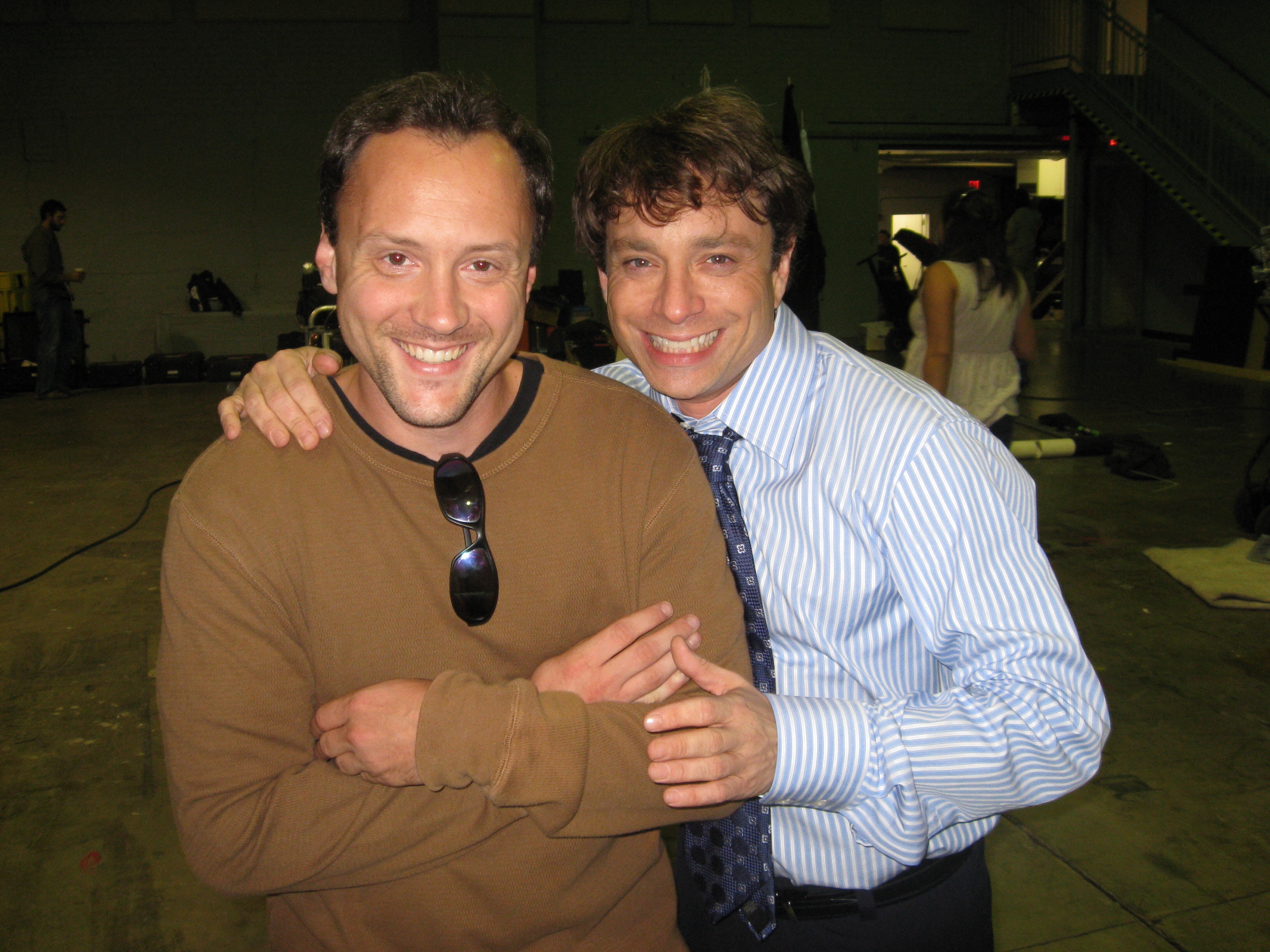 Bill Ehrin and Chris Kattan on the set of Hollywood & Wine
