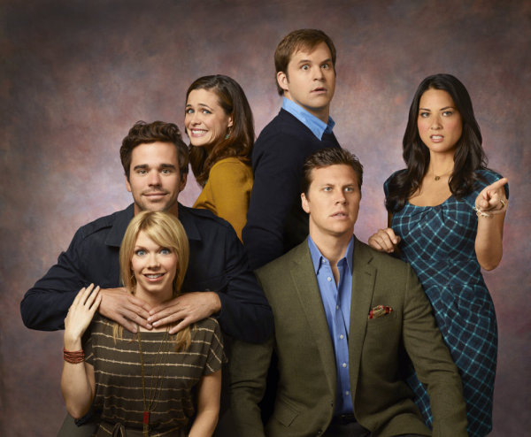 Still of David Walton, Kyle Bornheimer, Olivia Munn, Mary Elizabeth Ellis, Hayes MacArthur and Christine Woods in Perfect Couples (2010)