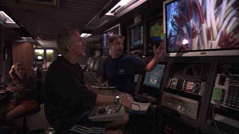 L-R: Loretta Hidalgo (Space Generation Foundation President), James Cameron (Director/Producer), Kevin Peter Hand (Planetary Scientist, Stanford University/SETI Institute)