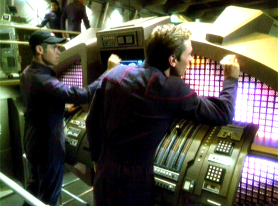 Engineer Alex gives the ship a final detailing before her first test run on the pilot of Star Trek Enterprise.