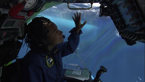 Dijanna Figueroa (Marine Animal Physiologist - University of California at Santa Barbara) in Deep Rover 2 submersible during descent.