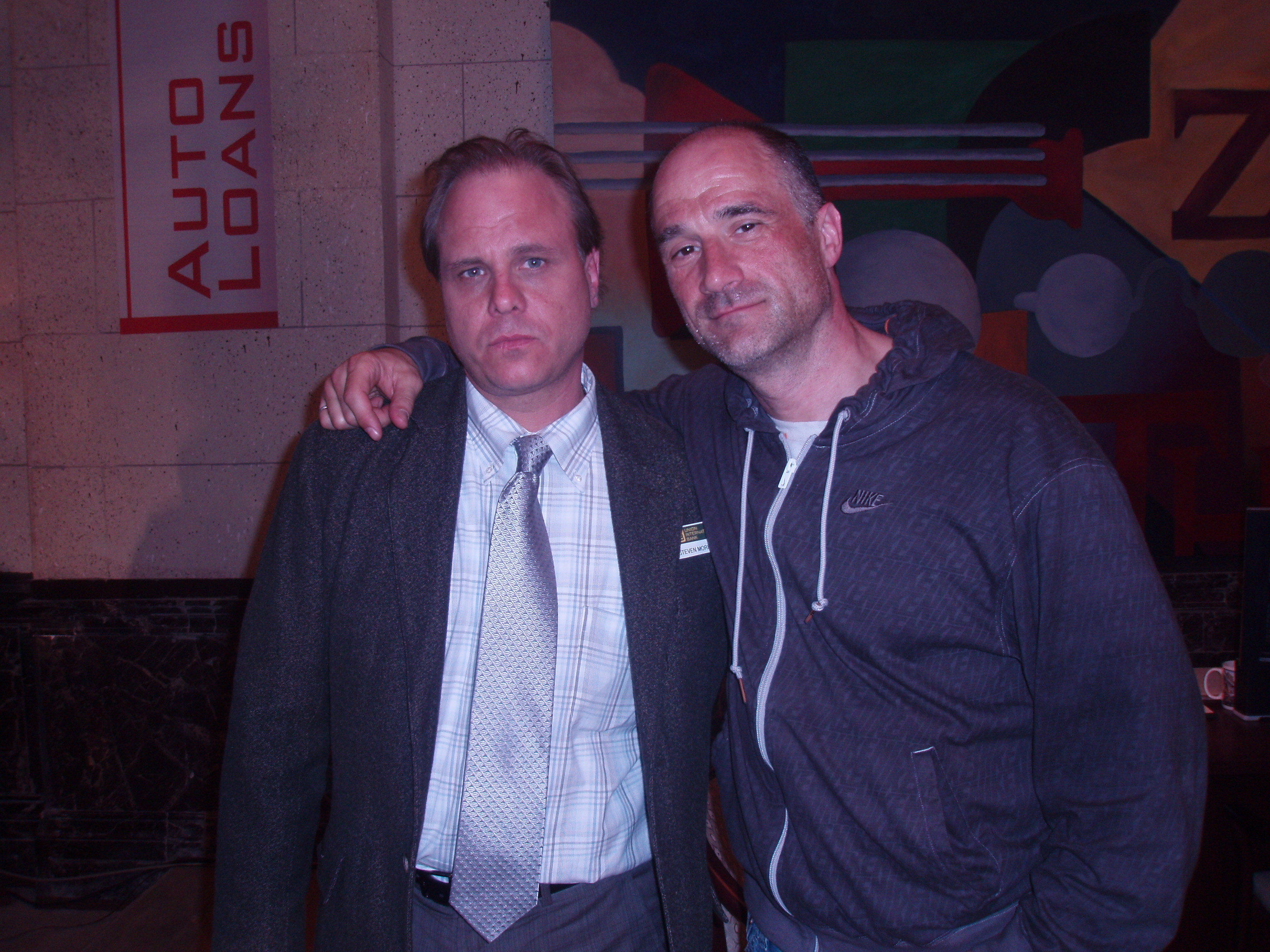 Dennis W. Hall with Elias Koteas on the set of CSI:NY