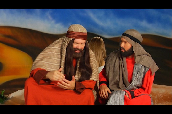 Abraham(Michael Lackey) and Lot(Randall W Hahn) with Sarah(Nancy Haywood) in the background Abraham and Sarah the Film Musical (2014 release)