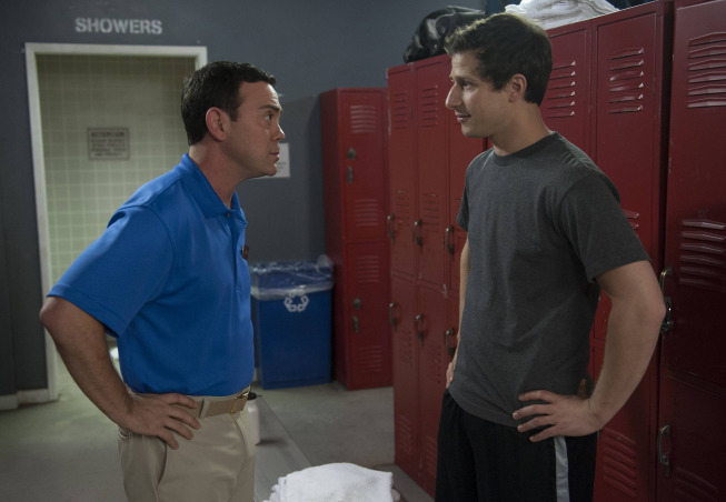 Still of Joe Lo Truglio and Andy Samberg in Brooklyn Nine-Nine (2013)