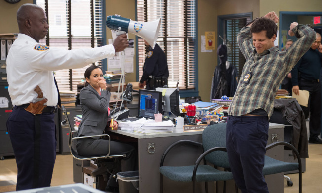 Still of Andre Braugher, Melissa Fumero and Andy Samberg in Brooklyn Nine-Nine (2013)