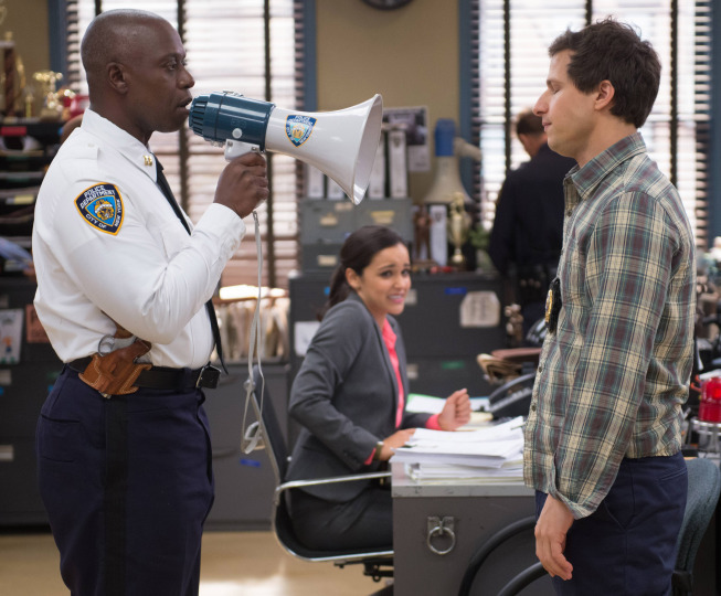 Still of Andre Braugher, Melissa Fumero and Andy Samberg in Brooklyn Nine-Nine (2013)