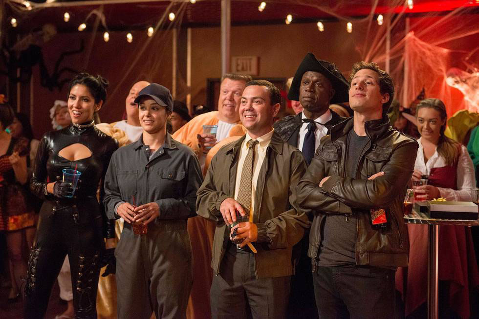 Still of Dirk Blocker, Andre Braugher, Melissa Fumero, Joe Lo Truglio, Joel McKinnon Miller, Andy Samberg and Stephanie Beatriz in Brooklyn Nine-Nine (2013)