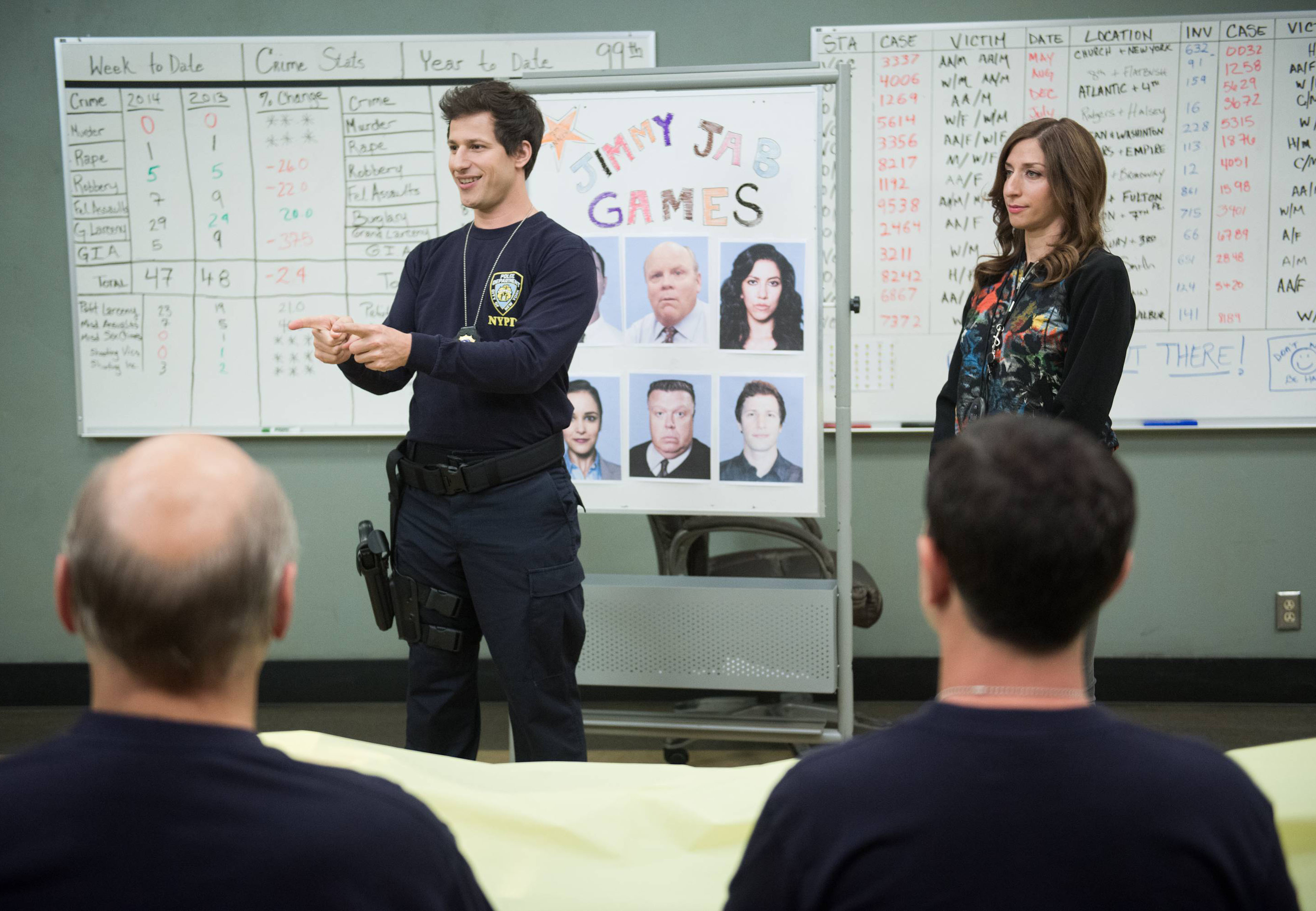 Still of Andy Samberg and Chelsea Peretti in Brooklyn Nine-Nine (2013)