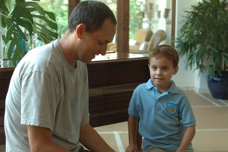 Studio Still from the set of Transporter 2 - Hunter Clary with Louis Leterrier, Director.