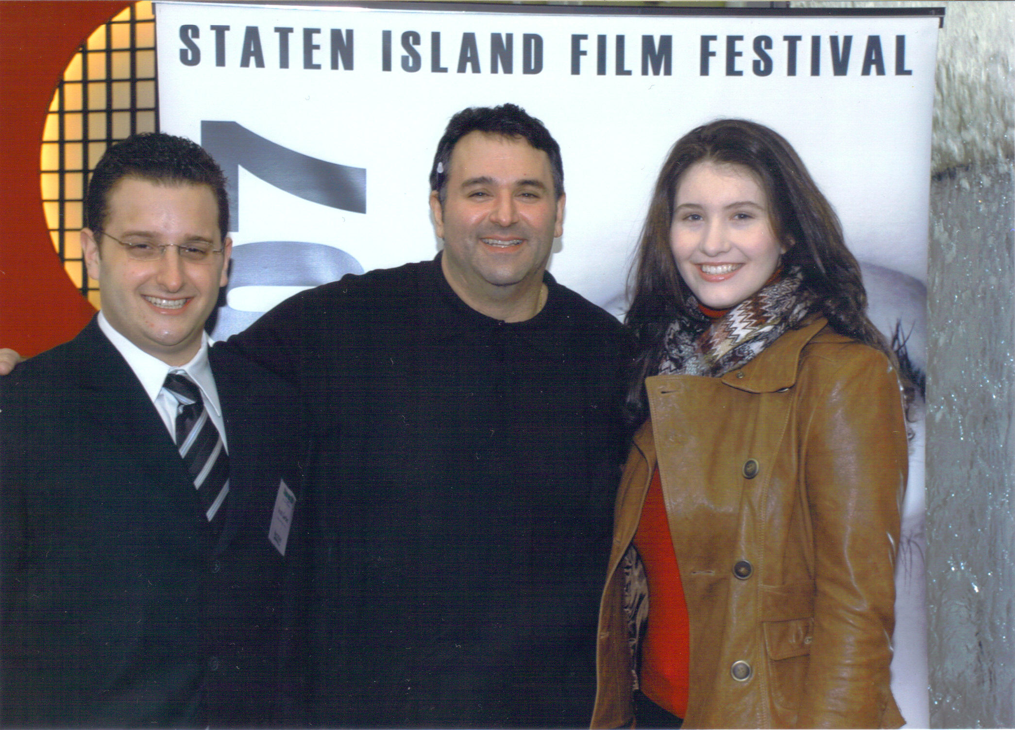 Scott Gerber (L), Director of Programming for SINY Film Festival with Filmmaker Sam Borowski (center) and actress Robin Anne Phipps (R) at Press Conference in April, 2008 to announce REX as a BEST PICTURE nominee.