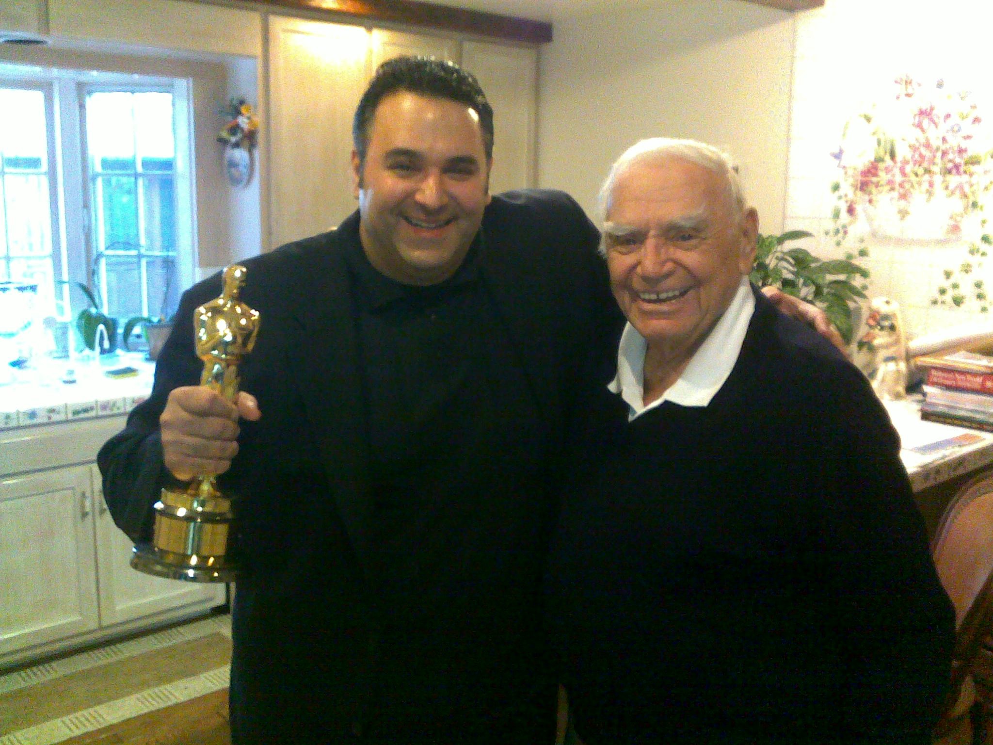Director/Producer Sam Borowski, left, poses with Ernest Borgnine, who he is directing in the movie NIGHT CLUB, and his Best Actor Oscar, won for MARTY, in March, 2010.