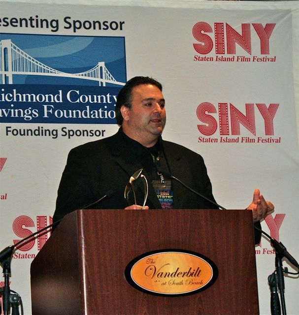 Director/Producer Sam Borowski accepts a Best Feature award for NIGHT CLUB at the 2011 SINY Film Festival.