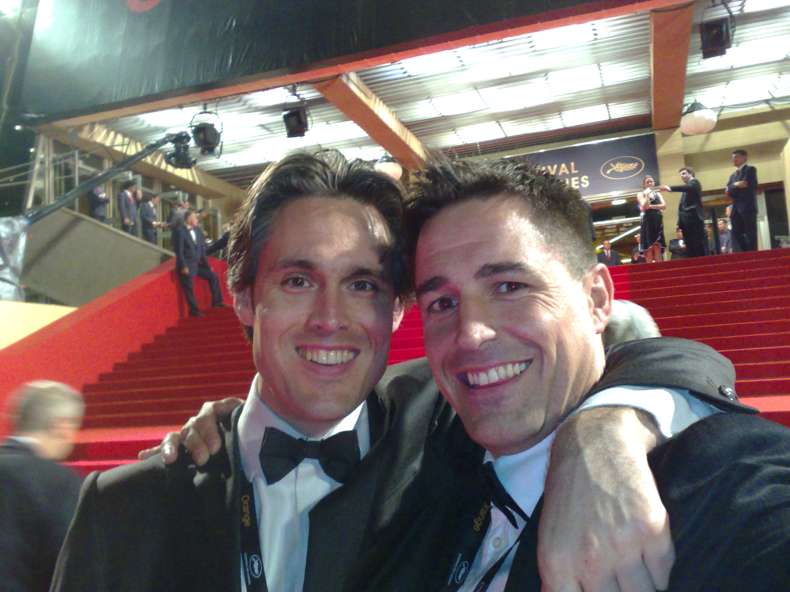 Simon James Morgan with friend and star of Bain, Man who sold the world Jonathan Sidgwick at the world premiere of Blindness Cannes film Festival 2008