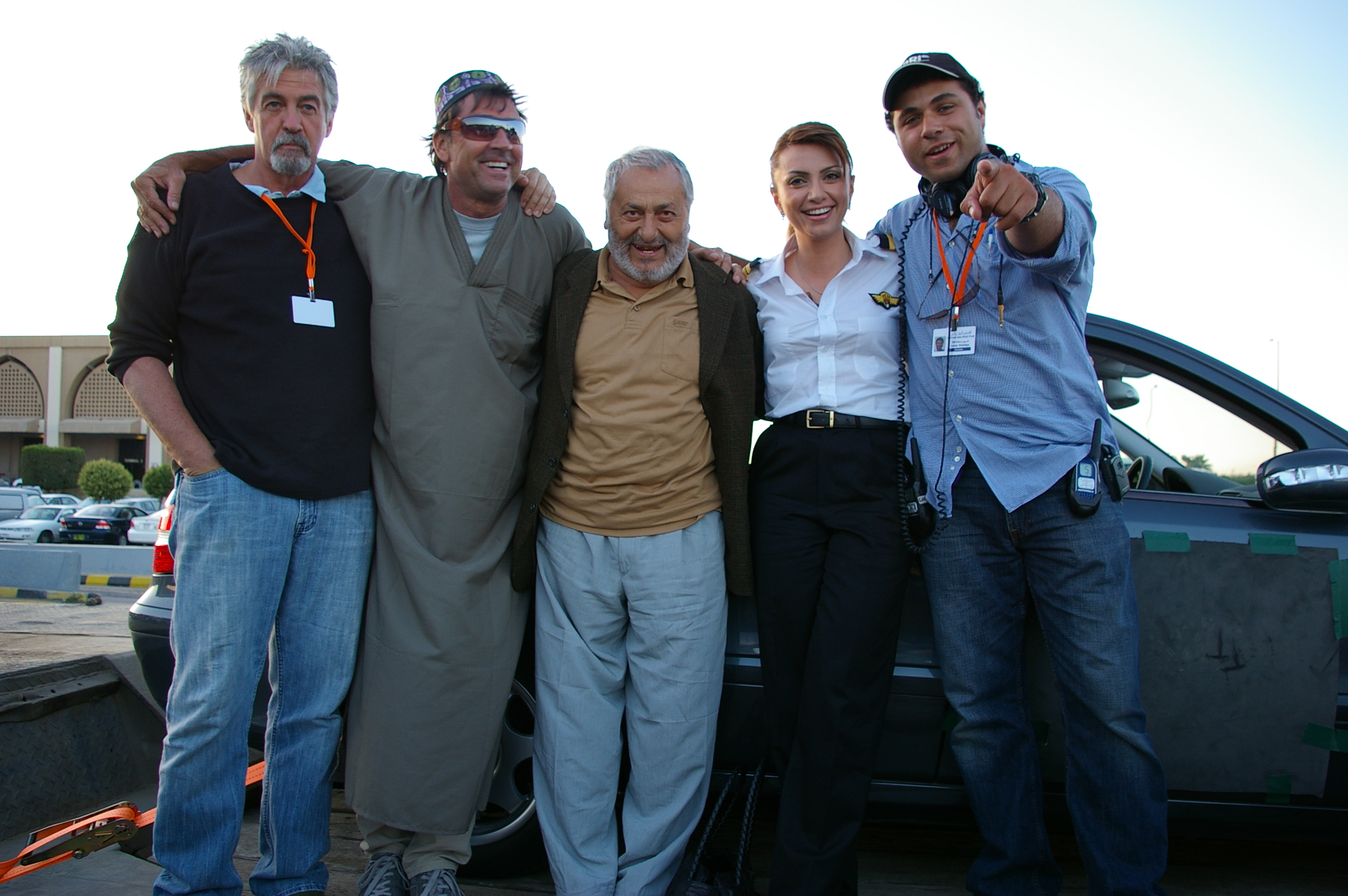 with Rana Sultan, Nadim Sawalha, Reainhart Peschke, and David Pritchard on the set of Captain Abu Raed