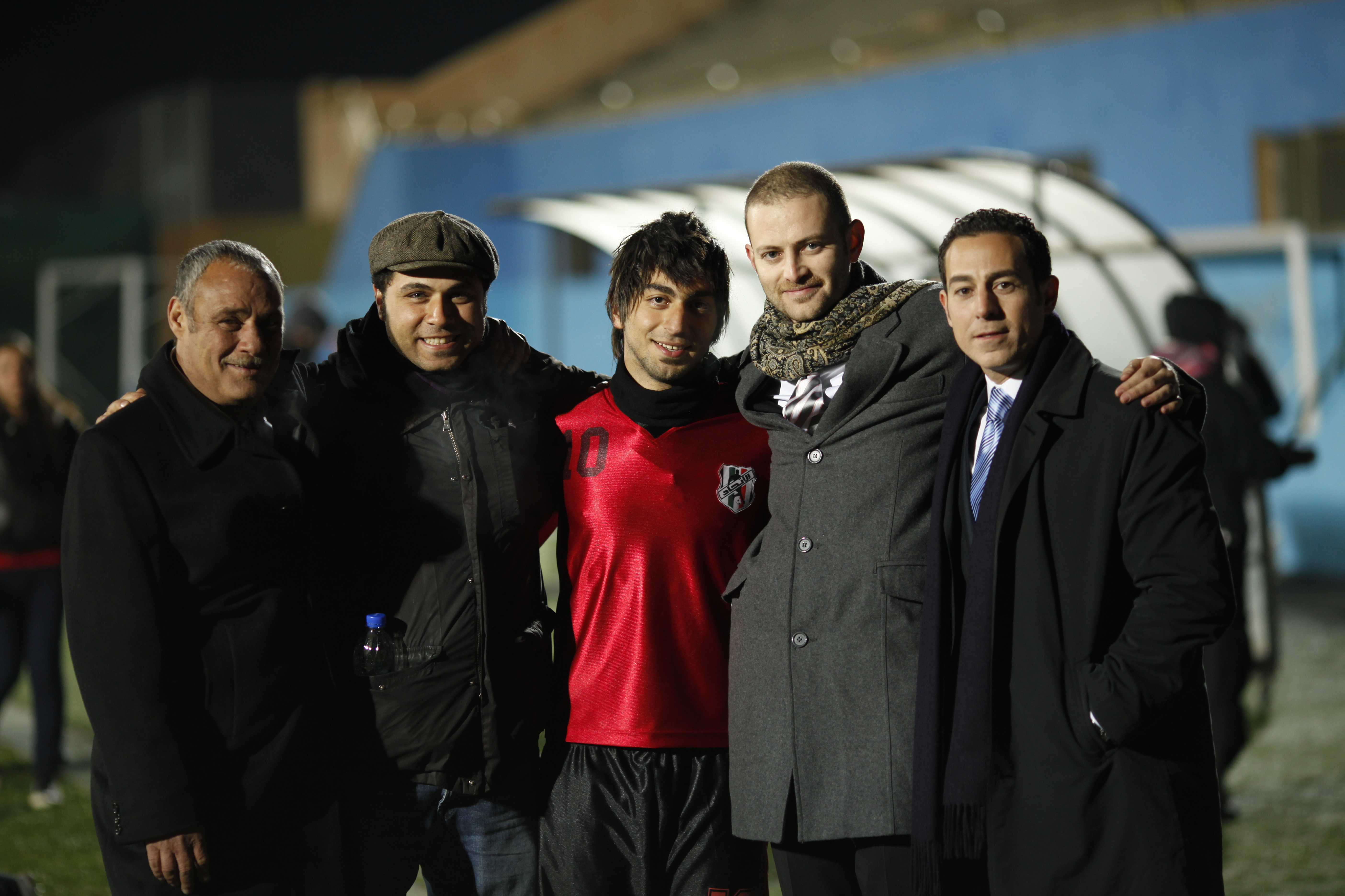 On the set of The United with Waleed Zuaiter, Nizar Wattad. Hatem Al Ahmar, and Farouq Fishawy