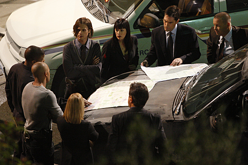 Still of Joe Mantegna, Thomas Gibson, Paget Brewster and Matthew Gray Gubler in Nusikalstami protai (2005)