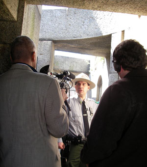 Director Matthew Crick and cinematographer Chet Marcus interviewing an Urban Park Ranger for 