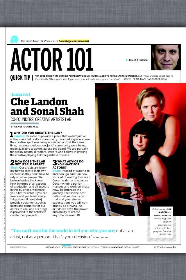 Sonal Shah and Che Landon in Backstage Magazine