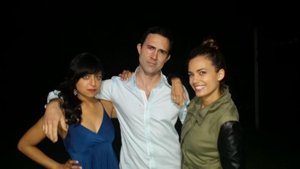 Sonal Shah, Christopher Amitrano, and Torrey DeVitto on the set of feature thriller, Cold.
