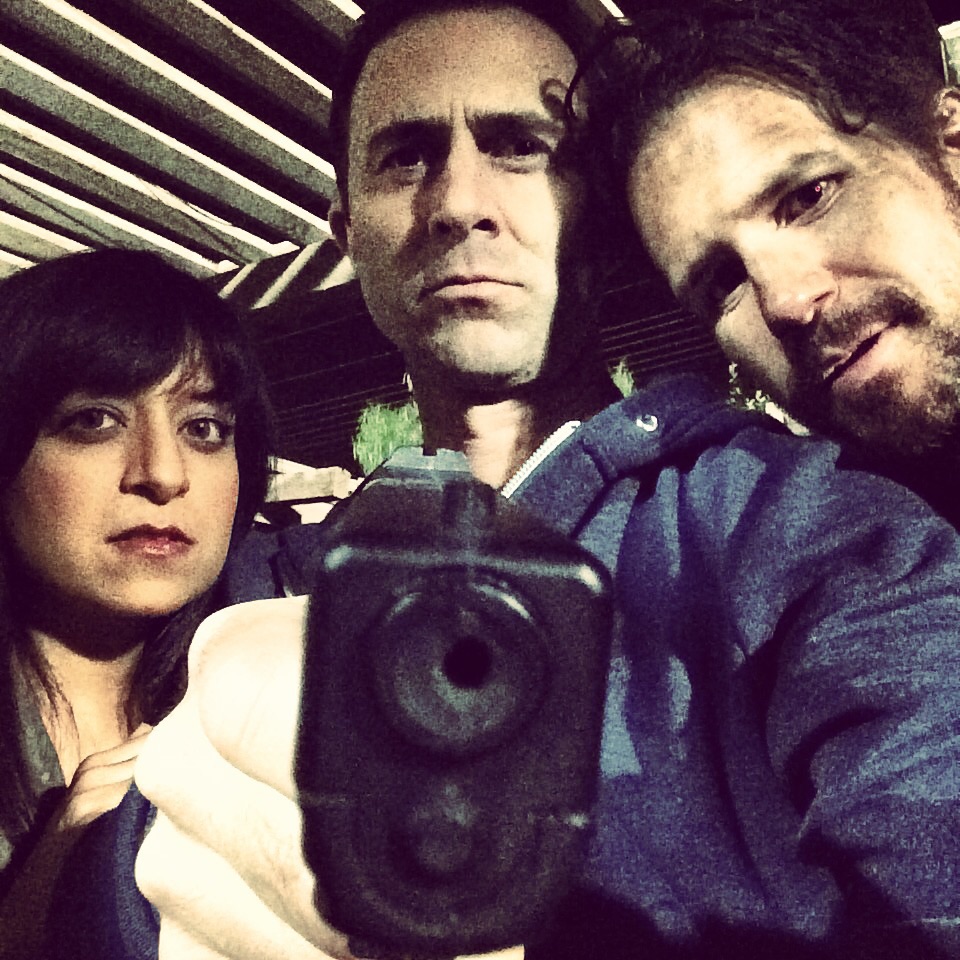 Sonal Shah, Christopher Amitrano, and Travis Meyers on set of feature thriller, Cold