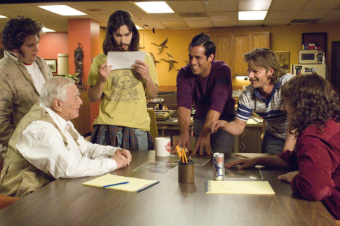 Still of Ernest Borgnine, Steve Zahn, Allen Covert, Peter Dante, Justin Long and Jonah Hill in Strange Wilderness (2008)