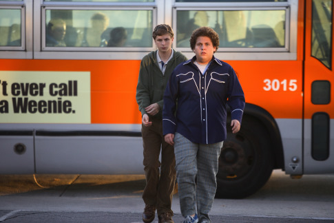 Still of Michael Cera and Jonah Hill in Superbad (2007)