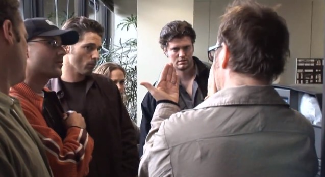 Robert Schwentke directs Eric Bana and David J. Phillips in a complex VFX scene in 