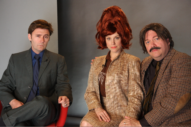 Tom Konkle starring in Invention with Brian Forbes series as Sir Reginald Bo-Hey No. Pictured with co-stars Brittney Powell (wife) and David Beeler (Brian Forbes)