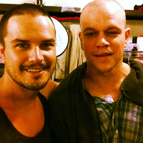 Mario Corona and Matt Damon on the set of Elysium