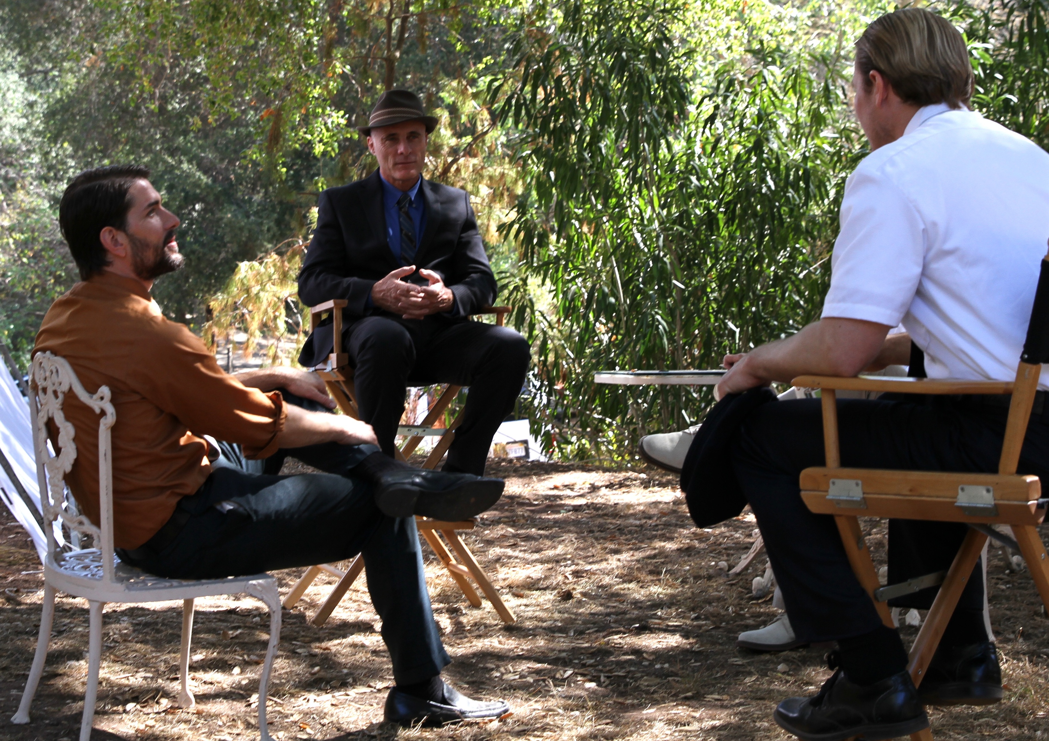 Ryan Harper Gray, Timothy V Murphy, and Justin Arnold on the set of No Way to Live