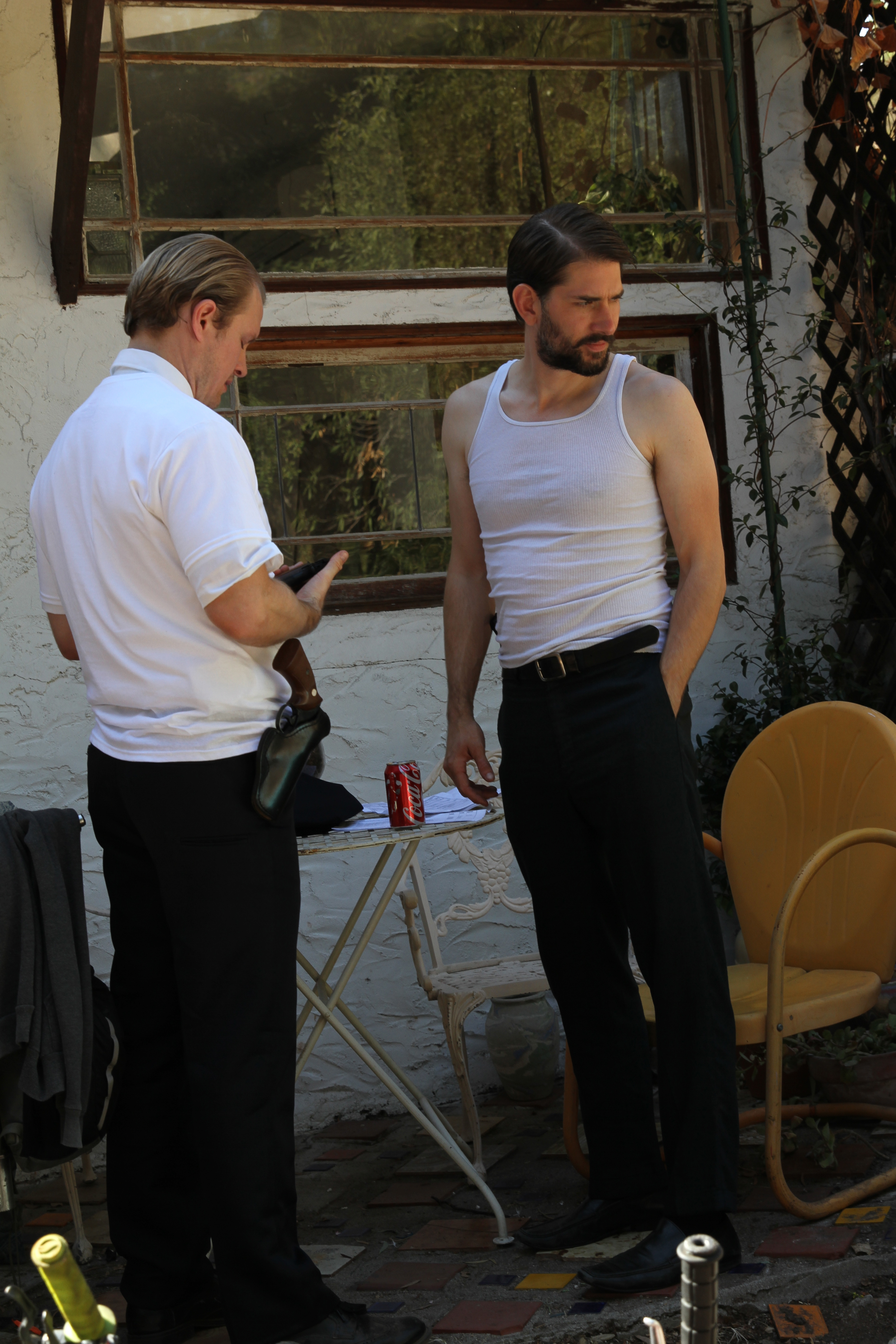 Ryan Harper Gray and Justin Arnold on the set of No Way To Live