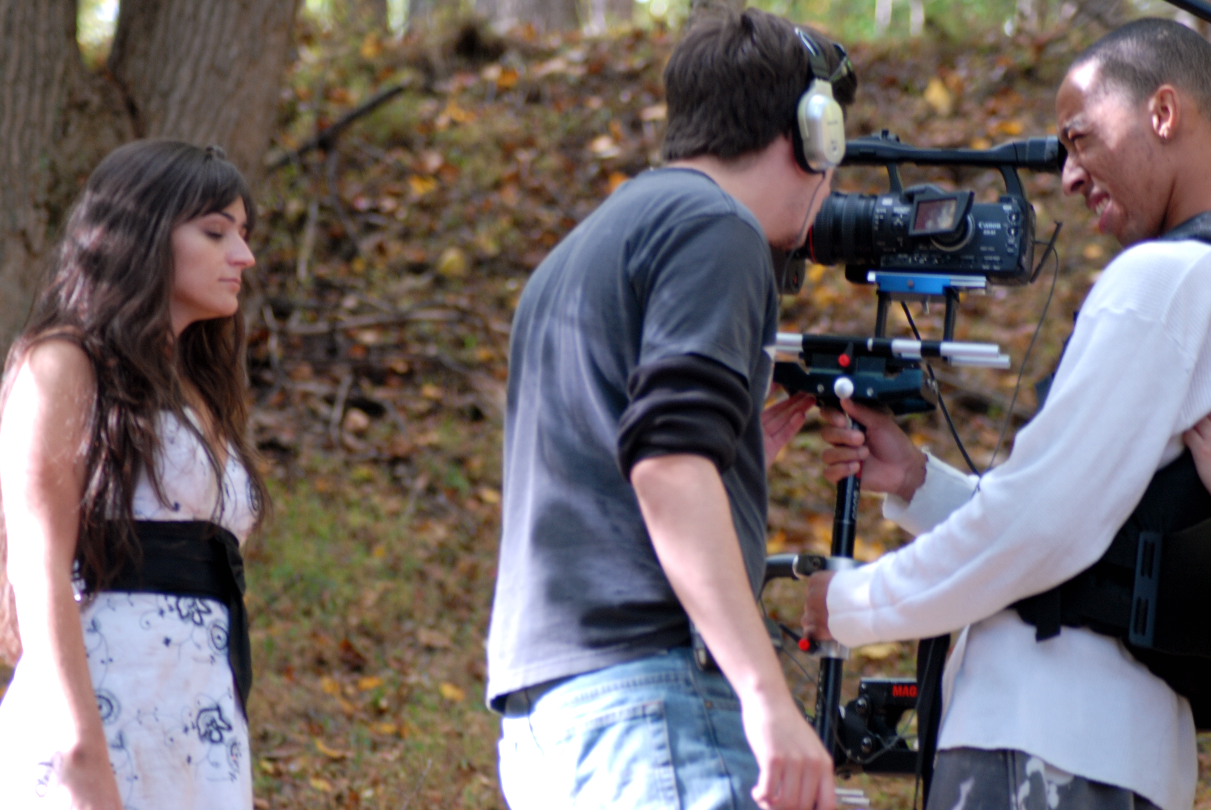 Director Kyle B. Thompson with Actress Samantha Artese (I) and Producer Terrell Gordon on set of 