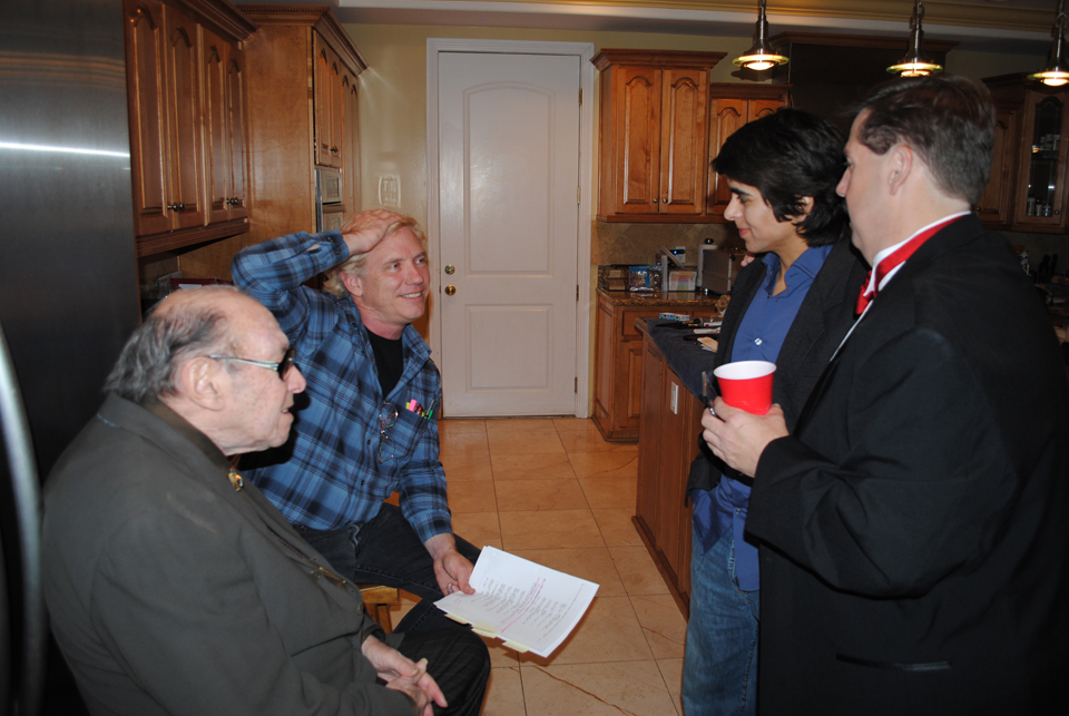 Marvin Paige, Michael Donahue, actor James Cavlo, Exec Producer Tom Tangen on the set of The Extra