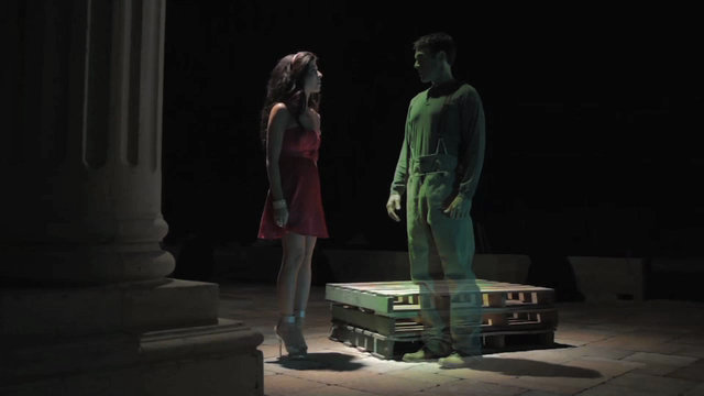 Jennifer Tapiero as Sally, a junior college student, meets Randal Miles as Capt. Bruce William Cambell, a confederate civil war ghost soldier, in Mansion of Blood written and directed by Michael Donahue