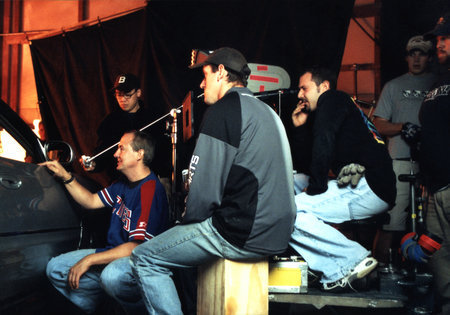 (l to r) grip Matthew Hsu, director James P. Gleason, camera assistant Mark Robinson, cinematographer Nick Saglimbeni, and grips Andrew Deacon and Craig McNelley on the set of 