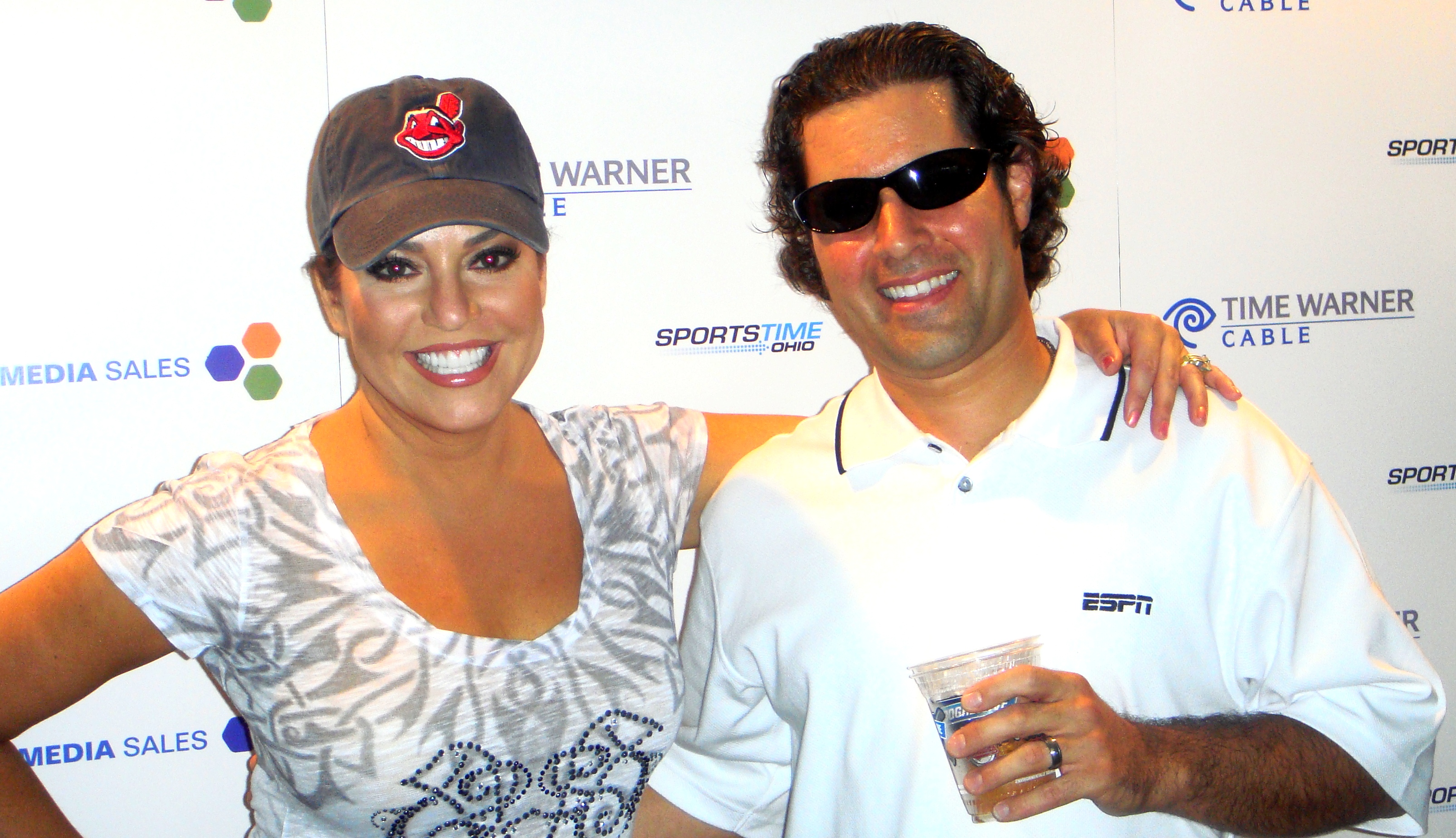 Fellow Ohioians' Robin Meade (Headline News) and Jim Fogarty (2 Ticks & The Dog Productions, Inc.) hanging out at a Time Warner Cable party at Progressive Field.