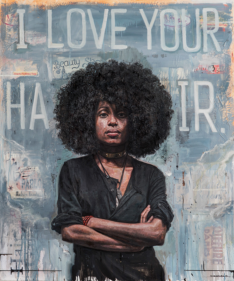I Love Your Hair, 72 x 60 inches, oil, collage on canvas, 2013