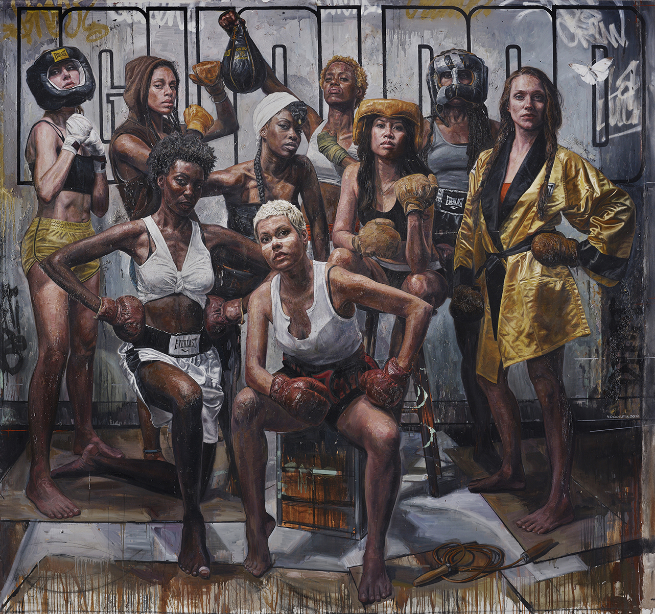 The Fight Club, 112 x 130 inches, oil, mixed media on canvas, 2012