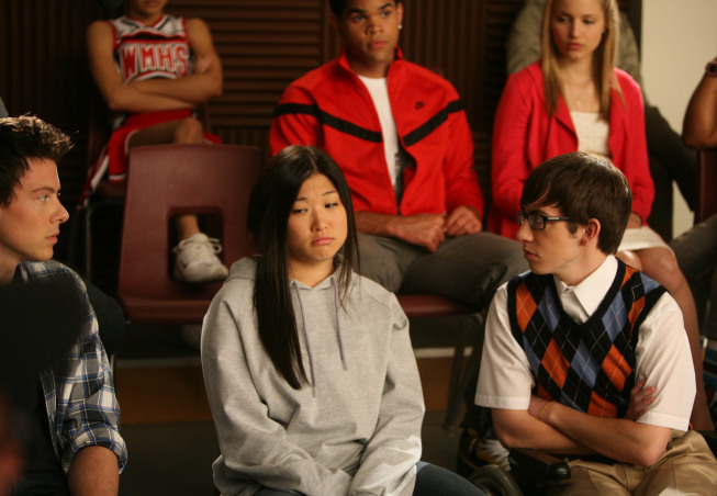 Still of Dijon Talton, Cory Monteith, Dianna Agron and Jenna Ushkowitz in Glee (2009)