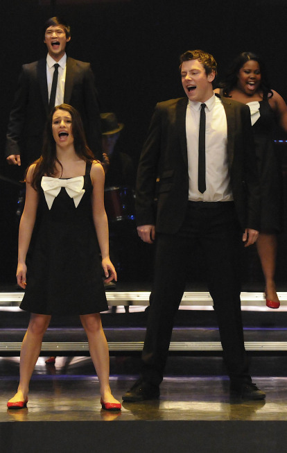 Still of Lea Michele, Cory Monteith and Amber Riley in Glee (2009)