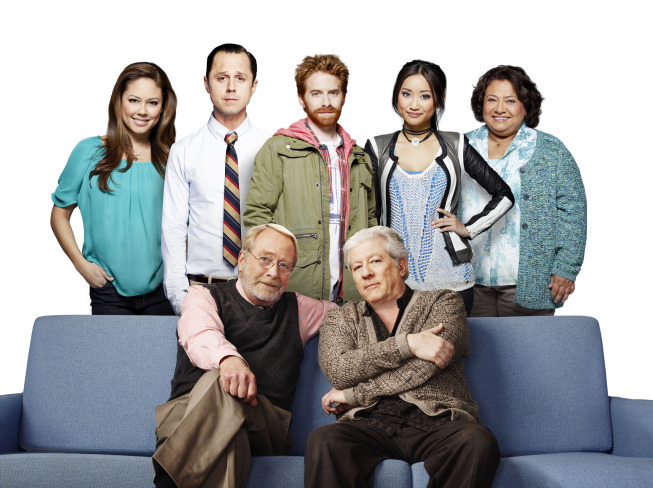 Still of Giovanni Ribisi, Seth Green, Vanessa Lachey, Martin Mull, Peter Riegert, Brenda Song and Tonita Castro in Dads (2013)