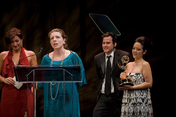 Accepting 'Everyday Italian' Emmy award, 2008.