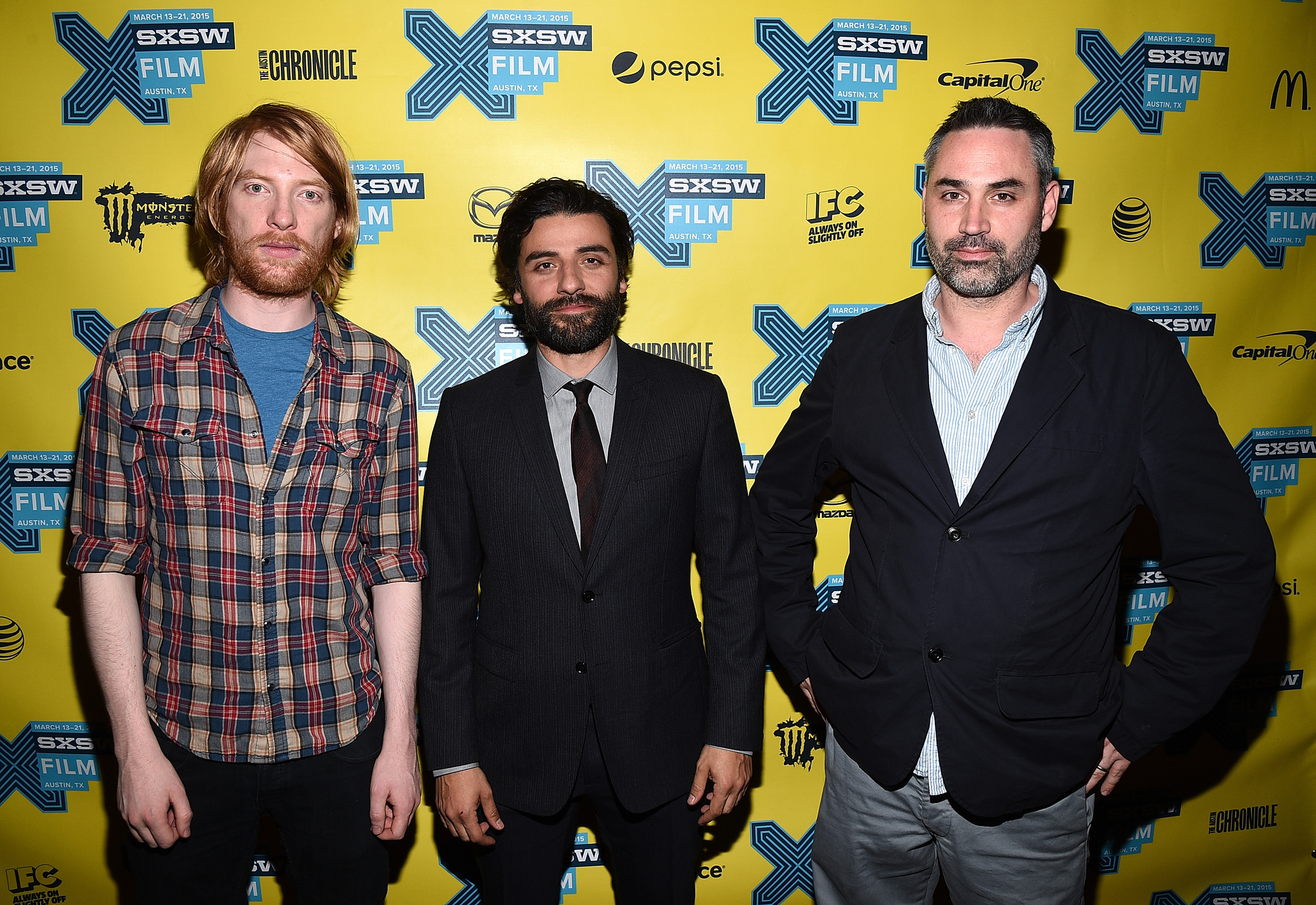 Alex Garland, Oscar Isaac and Domhnall Gleeson at event of Ex Machina (2015)